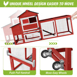 GUTINNEEN Chicken Coop Mobile Hen House On Wheels Easy to Move Wooden Poultry Cage with Nesting Box,Opening Wire Netting Roof,Red GUTINNEEN