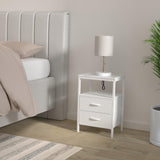 Huuger Nightstands Set of 2, End Tables with Charging Station, Side Tables with Fabric Drawers, Bedside Tables with USB Ports and Outlets, Night Stands for Bedroom, White Huuger