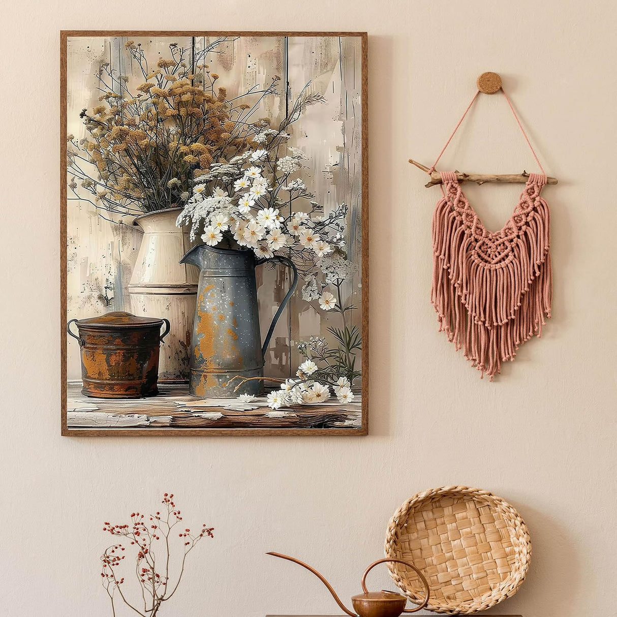 Dlylust Rustic Flower Diamond Art Painting Kits for Adults - Full Drill Diamond Dots Paintings for Beginners, Round 5D Paint with Diamonds Pictures Gem Art Painting Kits DIY Crafts Kits 12x16inch Dlylust