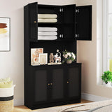 ORRD Black Freestanding Kitchen Pantry Cabinet with Iron Rattan Doors - 6 Door Modern Sideboard Storage Solution ORRD