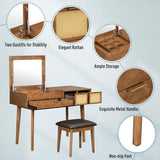 HMYFGD 43" Wood Makeup Vanity Desk with Flip-top Mirror and 3 Drawers, Vanity Dressing Table Set with Storage Space and Cushioned Stool, Vanity Makeup Desk Set for Bedroom (Brown, 43.3 inch) HMYFGD