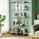 ahomrt Glass Display Cabinet with 4-Shelf Double Doors and Lock, 5mm Tempered Glass Floor Standing Bookshelf for Living Room, Bedroom, Office, 64 x 31.7 x 14.3 in, Black ahomrt