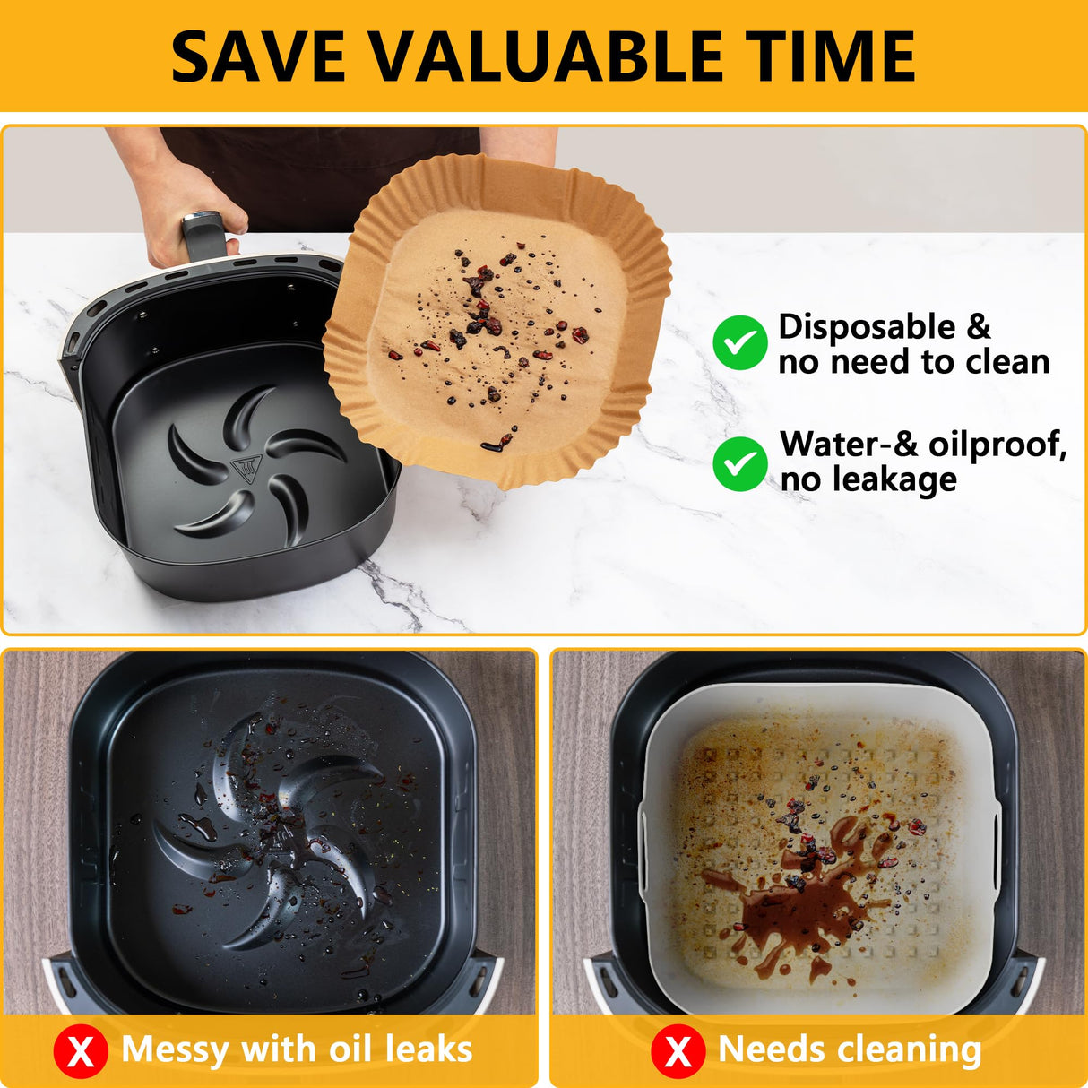 Air Fryer Liners Disposable - 125 Pcs 8IN Square Parchment Paper Sheets, Non-Stick, Oil-Proof Baking Paper for Easy Cleanup, Food-Grade Airfryer Accessories for 5-8 QT Basket, Heat-Resistant to 450°F TEDRAREVO