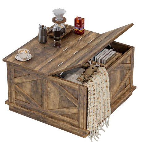 YESHOMY 31.5 inch Farmhouse Coffee Table, Coffee Tables for Living Room, Center Table with Flip-Top Lids, Large Storage Space (Brown) YESHOMY