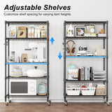 Homdox 5 Tier Metal Storage Shelves with Wheels, Heavy Duty Wire Shelving Unit, Adjustable Storage Racks with Side Hooks for Bathroom Kitchen Garage Homdox