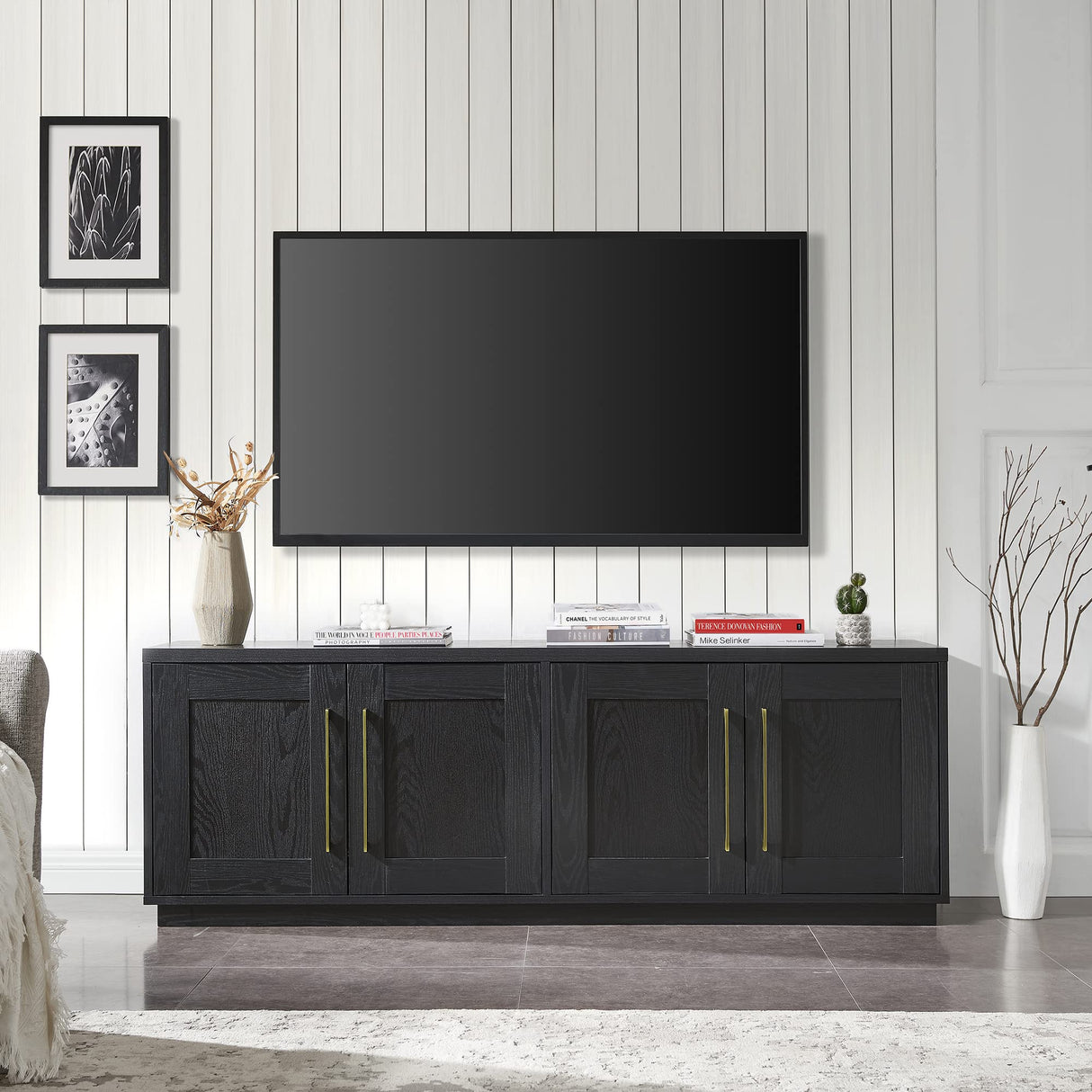 Henn&Hart Tillman Rectangular TV Stand for TV's up to 80" in Black Grain Henn&Hart