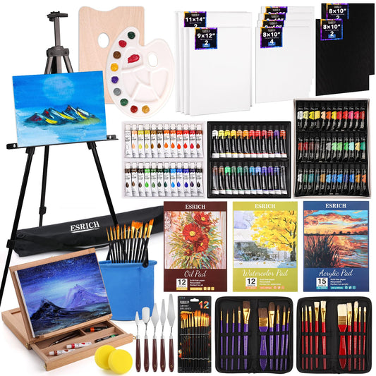 141PCS Deluxe Artist Painting Set, Painting Supplies with 84 Paint(Oil, Watercolor，Acrylic Paint) Metal and Wooden Easels, Canvas, Paper Pads, Paintbrushes etc. for Adults, Kids, Artists