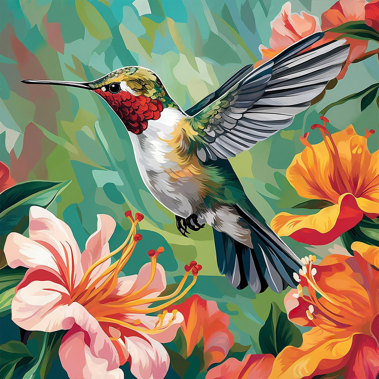 PRASIO Paint by Numbers Kit for Adults Beginner, Hummingbird Adult Paint by Number Kits on Canvas, DIY Acrylic Watercolor Oil Paint by Number for Adults for Home Decor Gift 16x16 Inch PRASIO