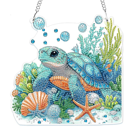 MOGTAA Turtle Diamond Art Hanging Pendant Kits, 5D Special Shape Diamond Art Kits for Adults, Crystal Rhinestones Animal Diamond Painting Gem Art for Home Wall Garden Window Decor MOGTAA