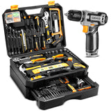 Tool Kit Box Drill Set：DEKOPRO Home Mechanic Toolbox with 12V Power Cordless Drill Hand Repair Tools Sets Combo Kits Storage Organizer Drawer Case for Men DEKOPRO
