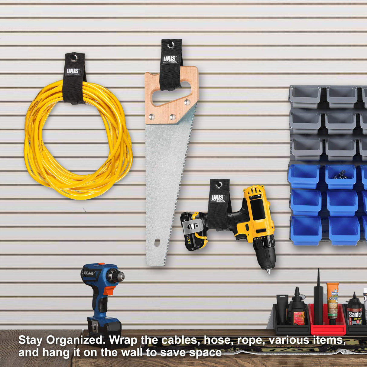 5 Pack Heavy Duty Large 13-inch Extension Cord Storage Organize Cables, Hoses, Power Cords, and Ropes with Extendable Cable Ties Strap Loop Hanger THE BIRCH & CO. BRAND
