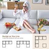 PaPaJet 114" Modular Cloud Couch, Oversized Down-Filled Sectional Sofa with Chaise and Ottoman, 4-Seater L-Shaped Sofa in White Linen for Living Room PaPaJet