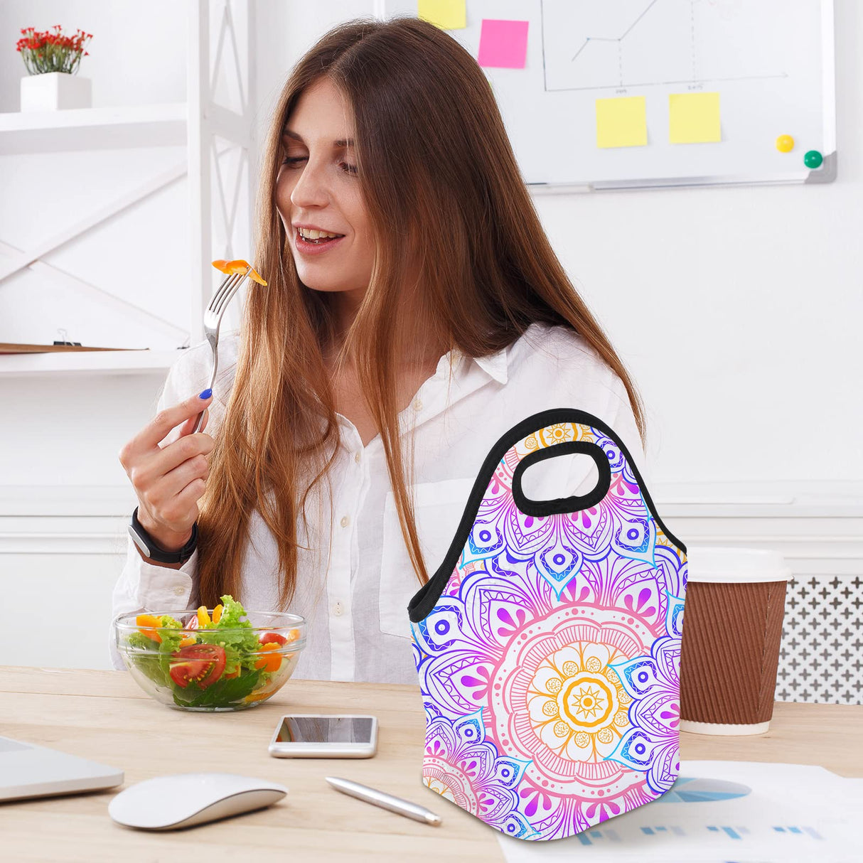 Paterr 24 Pieces Sublimation Blanks Neoprene Lunch Bag Insulated Lunch Box Reusable Lunch Bag Case Thermal Food Carry Case Handbags with Zipper for Adults Work Travel Picnic DIY, White Paterr