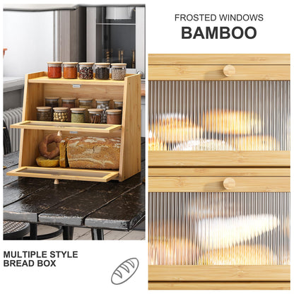 BMOSU Large Bread Box for Kitchen Countertop Double Layer Bread Box Farmhouse Bamboo Bread Box Self-Assembling (Natural) - WoodArtSupply