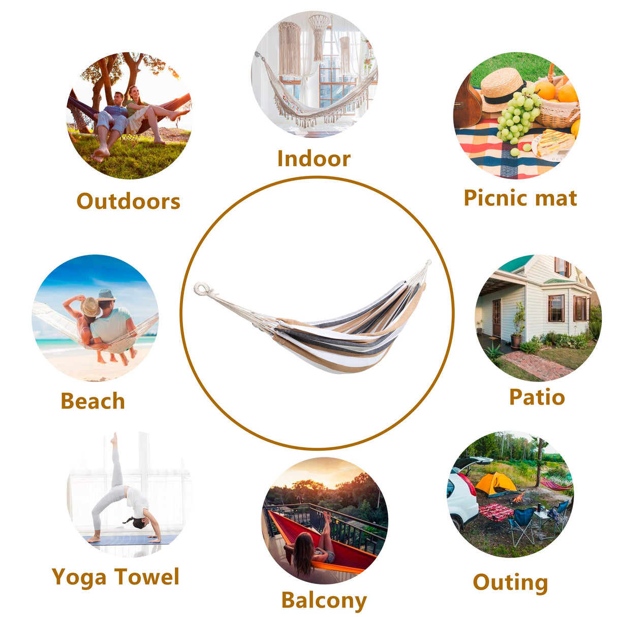 ROOITY Double Hammock Brazilian Hammocks with Portable Carrying Bag,Soft Woven Fabric, Up to 450 Lbs Hanging for Patio,Trees,Garden,Backyard,Porch,Outdoor and Indoor XXX-Large Brown&Grey Stripe ROOITY