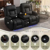 TUNYI Power Loveseat Recliner Sofa, Faux Leather Reclining Sofa with Console RV Reclining Loveseat Couch with USB/Outlet/Storage/Side Pocket/LED Light/Speaker (Black, Loveseat) TUNYI