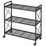 SONGMICS 3-Tier Metal Storage Rack with Wheels, Mesh Shelving Unit with X Side Frames, 31.5-Inch Width, for Entryway, Kitchen, Living Room, Bathroom, Industrial Style, Black UBSC183B01 SONGMICS