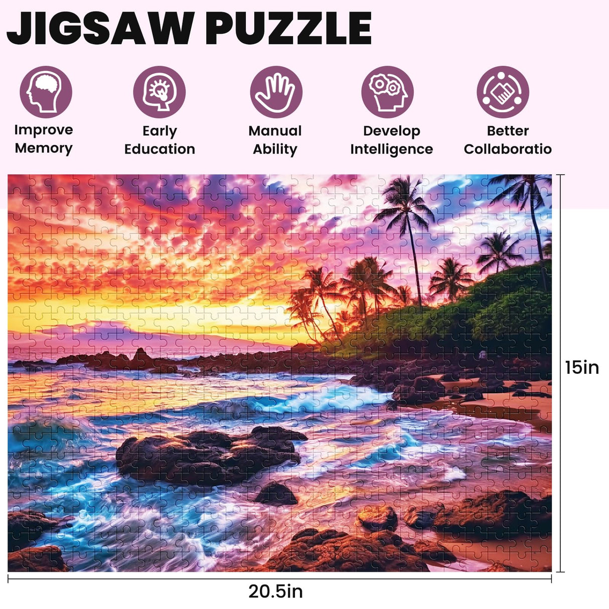 500 Piece Beach Puzzle for Adults-Sunset Puzzle | Recycled Cardboar Jigsaw Puzzles 500 Pieces | Challenging Family Activity Great Gift Idea for Family Friends | Difficult Puzzles Size 20.5 x 15 inches Edsjegn