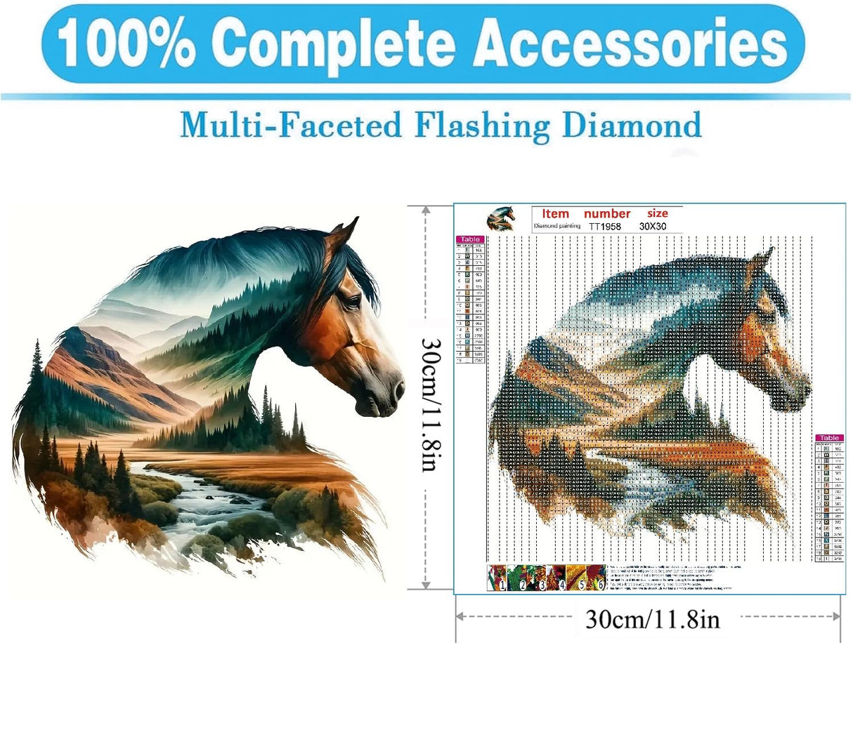 MOMDEDP Horse Diamond Art Painting Kits for Adults, Round Full Drill Mountain Road Diamond Art Kits, 5D DIY Paint with Diamonds Crafts Animal for Home Wall Decoration Gifts 12×12Inch Horse Head MOMDEDP