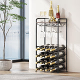 IBEDMAZIE Freestanding Floor Wine Rack,16 Bottles Wine Shelf for Kitchen,Dining Room,Home,Office, Bar,Perfect Combination of Wood and Metal, Easy to Install IBEDMAZIE