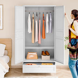 BYNSOE Metal Armoire Wardrobe Closet with 2 Doors 72'' Wardrobe Cabinet with Drawers and Hanging Rail Metal Closet with Adjustable Shelves for Bedroom. (White, with 1drawer) BYNSOE