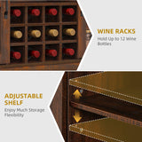 DWVO Farmhouse Coffee Bar Cabinet with Sliding Door and Drawers, 53" Kitchen Sideboard Buffet Cabinet, Home Bar Cabinet with Wine Rack for Kitchen Living Room, 3 Drawers Storage Cabinet, Brown Oak DWVO