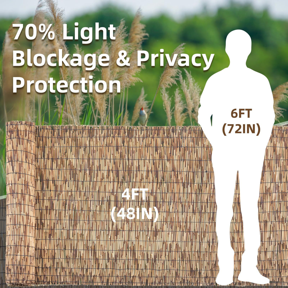 SHYDZYYC Brown 4FT X 16.4FT Reed Fencing Roll, Balcony Privacy Reed Balcony Shade Reed Bamboo Fencing Garden Fence Border, Wind Block Sunshade Fence Screen for Outdoor Yard Patio Flower Bed Edge SHYDZYYC