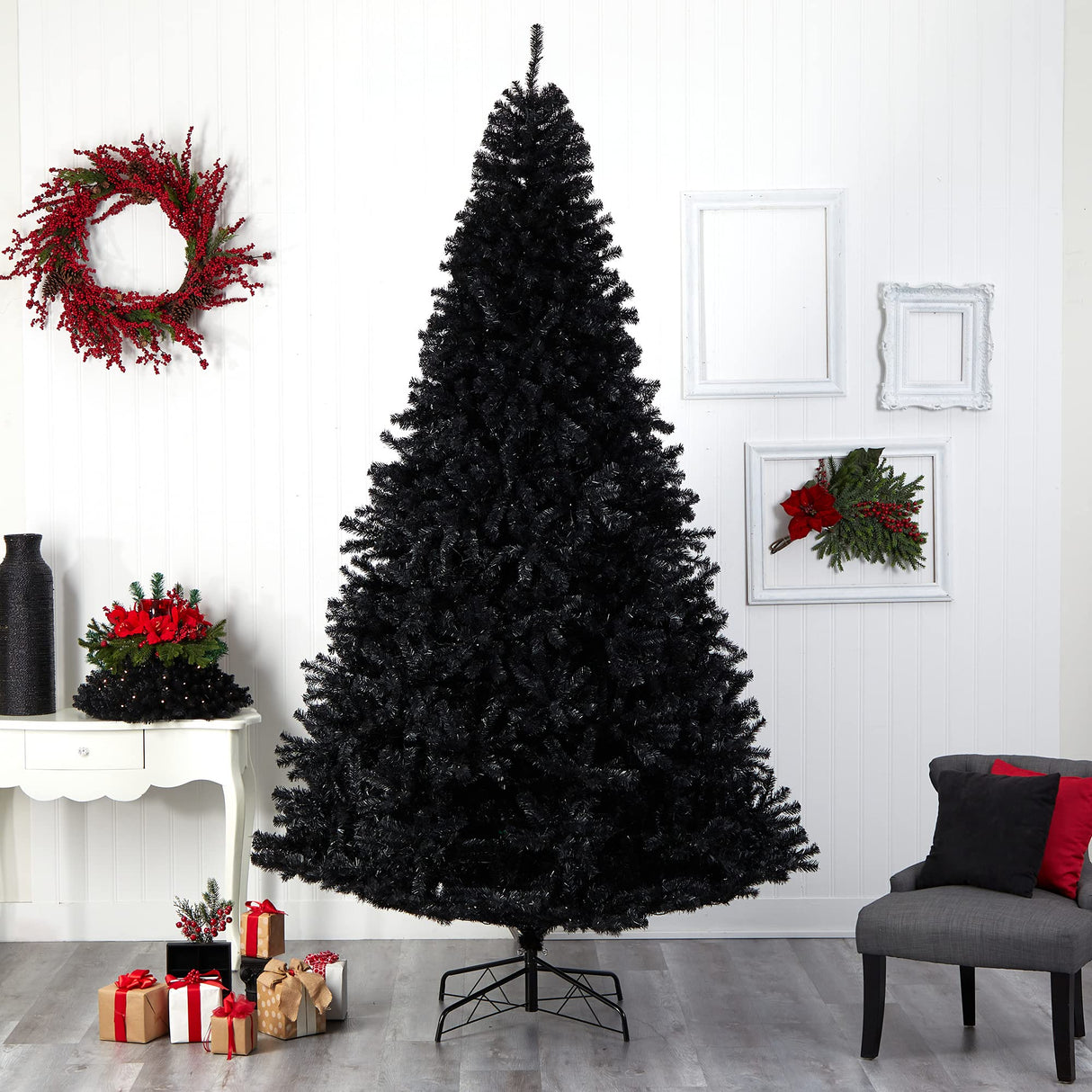 Nearly Natural 10ft. Black Artificial Christmas Tree with 950 Clear LED Lights and 3056 Tips Nearly Natural