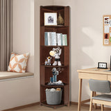 DOUSY-5 Tier Bamboo Corner Shelf, Mid Century Modern Corner Bookshelf, 69" Tall Stylish Bookcase Display Rack Plant Stand for Living Room, Bedroom, Home Office, Kitchen, Walnut DOUSY