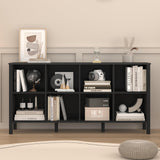 NewBeth 8-Cube Bookcase, Farmhouse Wooden Bookshelf Low Storage Organizer, 59" Horizontal Black Console with Legs, Hallway Book Case for Entryway, Display Cabinet for Living Room (Black, 8-Cube) NewBeth