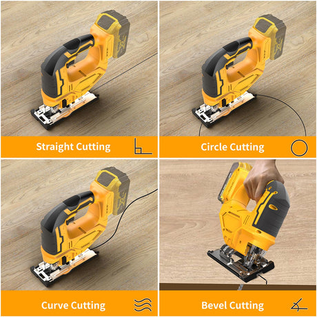Jig saw compatible with Dewalt 20V Battery (Battery not Included) Cordless Jigsaw with LED Work Light, 0°- 45° Bevel Cuts, 3 Orbital Settings for Straight/Curve/Bevel/Circle Cutting bellaDimora