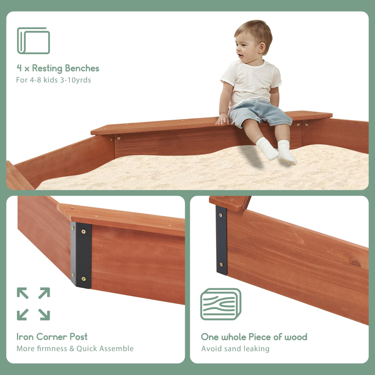 85''x78''x9'' Wooden Octagon Sandbox with Cover, Large Sandpit for Kids Outdoor Patio Backyard Play, Easy & Quick Assemble Mederra