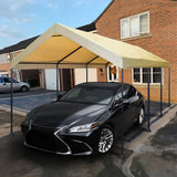 Caravan Canopy Mega Domain Carport with Waterproof Polyethylene Top, Durable Steel Frame, Compression Lock, and Easy Assembly, 10 by 20 Feet, Tan Caravan