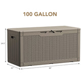 Devoko 100 Gallon Waterproof Resin Deck Box with Lockable Lid and Stylish Rattan Design for Indoor and Outdoor Storage Devoko