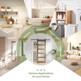 FREDBECK 32in x 80in inch Glass Barn Door with 5.5FT Sliding Barn Door Hardware Kit Included,5-Panel Frosted Glass Wood Panel,Water-Proof Surface,Need Assembly,Fit 29in -30in Opening FREDBECK