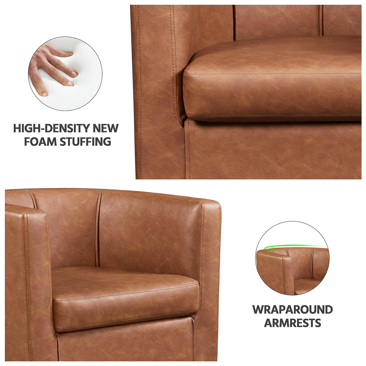 Yaheetech Accent Chair, PU Leather, Modern and Comfortable Armchairs, Upholstered Barrel Sofa Chair for Living Room Bedroom Waiting Room, Brown Yaheetech