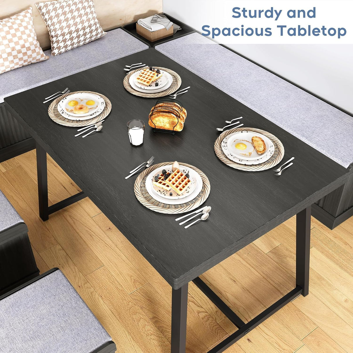 XIAO WEI Corner Dining Table Set with Storage Stool and Storage Bench,47 Inch Rustic Brown Breakfast Nook with Banquette Seating,6 Pieces Dining Table Set Corner Booth for Kitchen and Dining Room XIAO WEI
