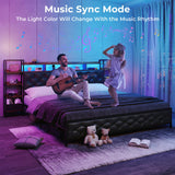 DICTAC King Size Metal Bed Frame with Smart Charging Headboard, Storage Shelves, and LED Lighting DICTAC