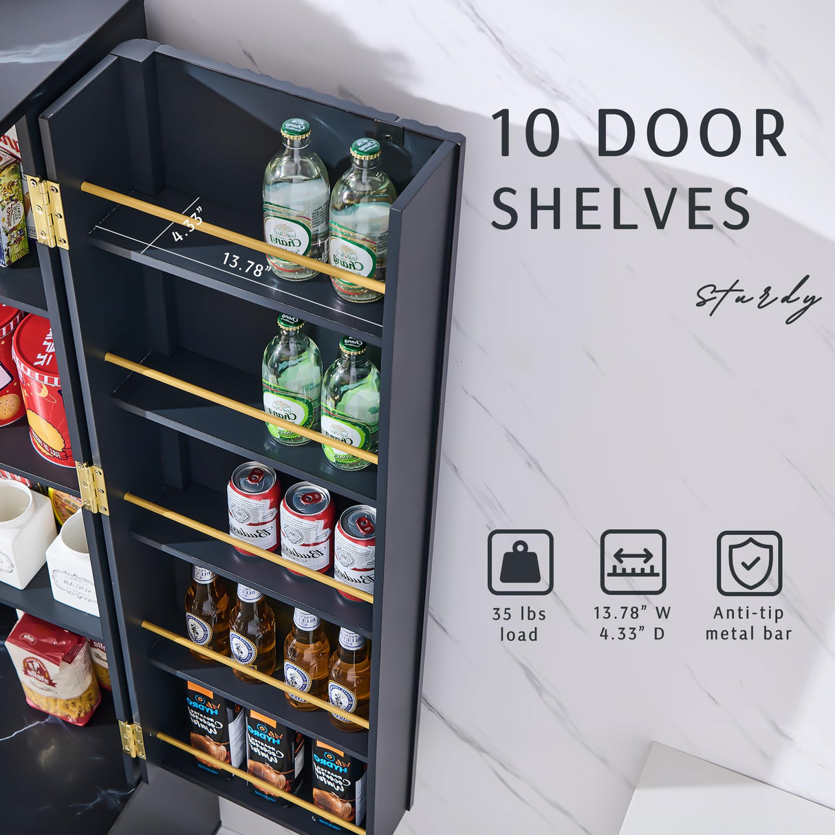 OKD 72" Pantry Cabinet, Fluted Modern Kitchen Hutch, Tall Storage Cabinet with 10 Door Shelves & 2 Drawers, Wood Cupboard for Kitchen & Living Room, Dark Grey OKD