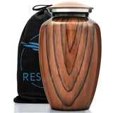 Aubree Woodgrain Aluminum Urns for Adult Male. Cremation urns for Human Ashes Adult Female. Decorative Wood urns for Human Ashes by Restaall RESTAALL