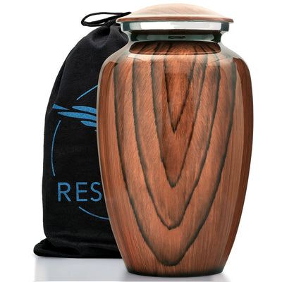 Aubree Woodgrain Aluminum Urns for Adult Male. Cremation urns for Human Ashes Adult Female. Decorative Wood urns for Human Ashes by Restaall