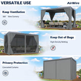 Airwire Pergola 10x12 Ft Louvered Pergola Aluminum Outdoor Pergolas W/Adjustable Roof, Waterproof Curtains and Nets Outdoor Gazebo for Deck,Patio,Backyard and Garden AirWire