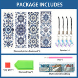4pcs Diamond Art Bookmark Set - Blue and White Porcelain Pattern, Crystal Water Diamond Art Gift with Diamond Pendant, Suitable for Office, School Reading Enthusiasts, DIY Crafts Gifts, Birthday Gifts MVVMTOP