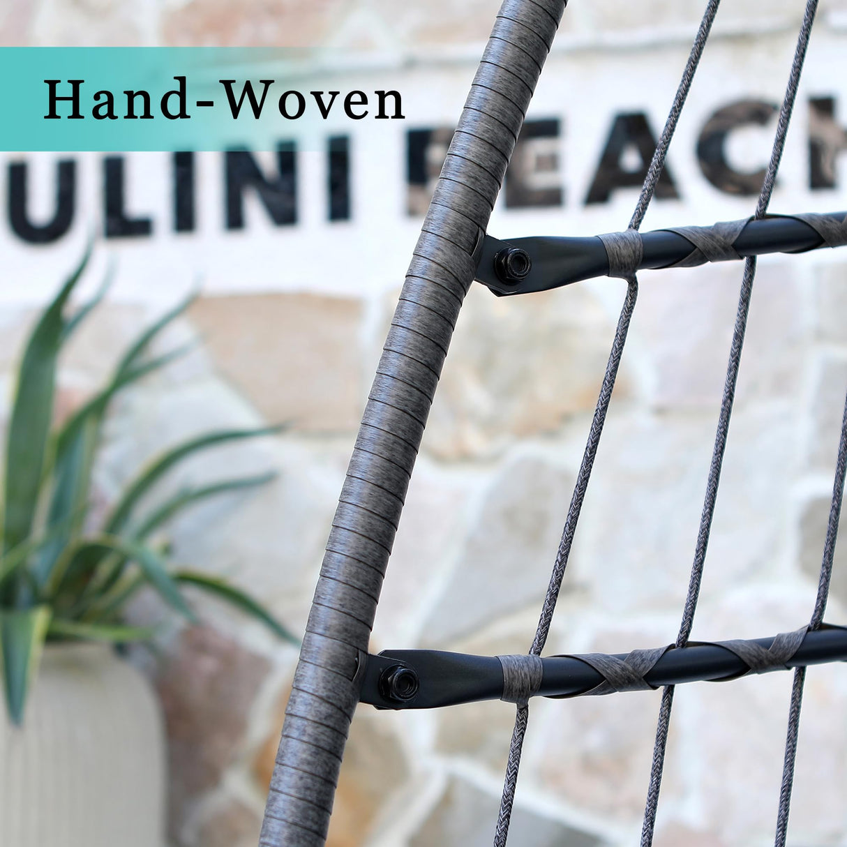 LEYCAY Hanging Egg Chair with Stand, Outdoor Swing Egg Chair, Indoor Wicker Chair with Cushion for Patio Living Room 350 LBS Capacity-Dark Grey LEYCAY