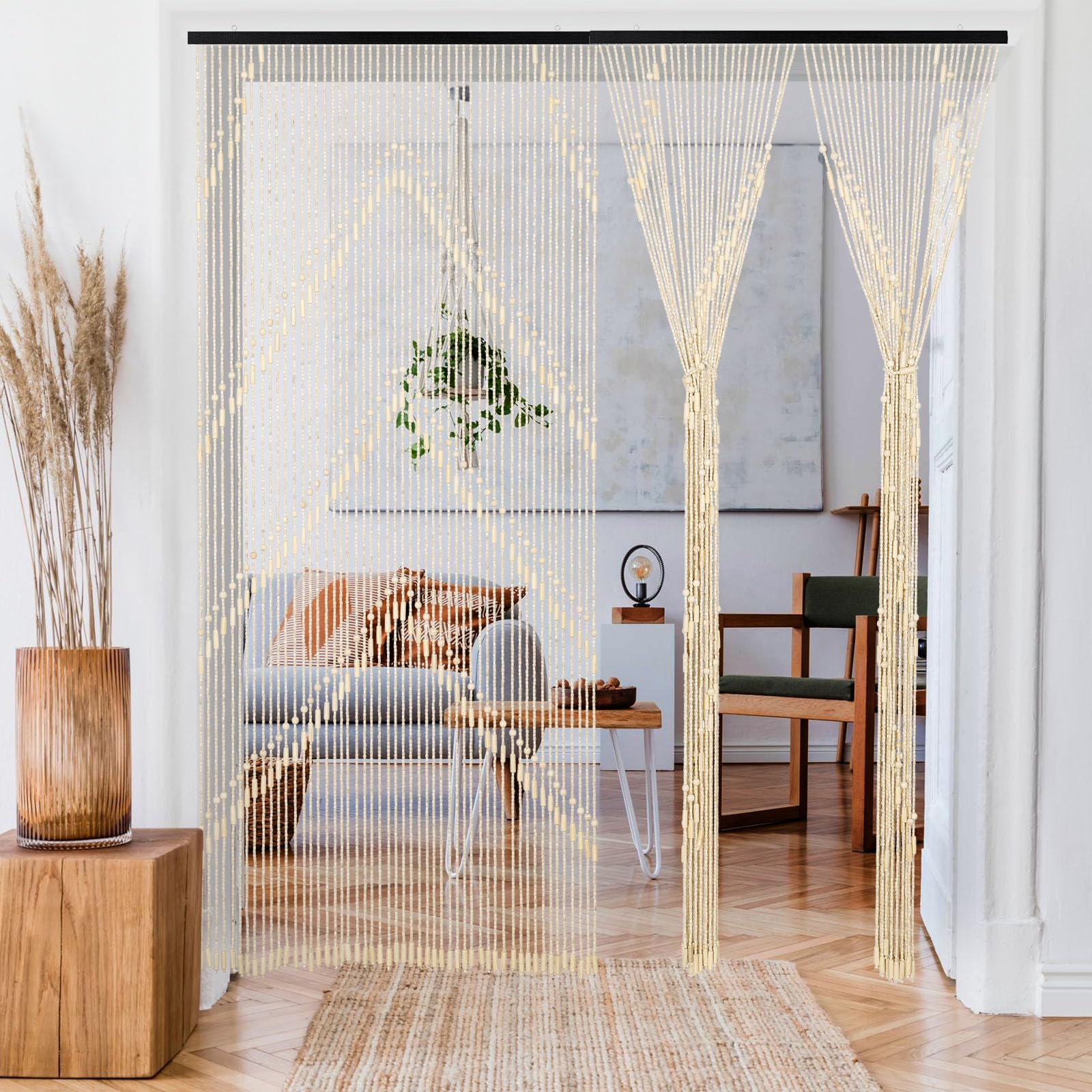 WOOW DEPOT 52 Strands Wooden Beaded Curtain 35 x 75 Inch Natural Bamboo Wood Bead Door String Curtain for Doorway Handmade Room Divider for Boho Farmhouse Rustic Home Decor - WoodArtSupply