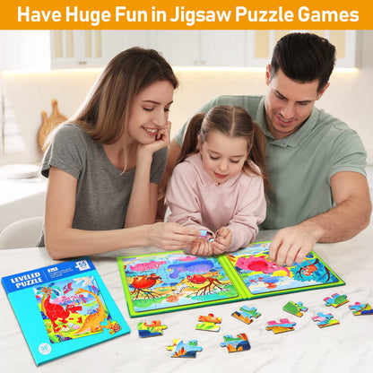 Magnetic Puzzles for Kids Ages 3-5, Two-Book Set, Dinosaur Animal Jigsaw Puzzle Magnet Books Travel Games Montessori Preschool Learning Activities Toddler Toys for 3 4 5 6 Year Old Boys Girls