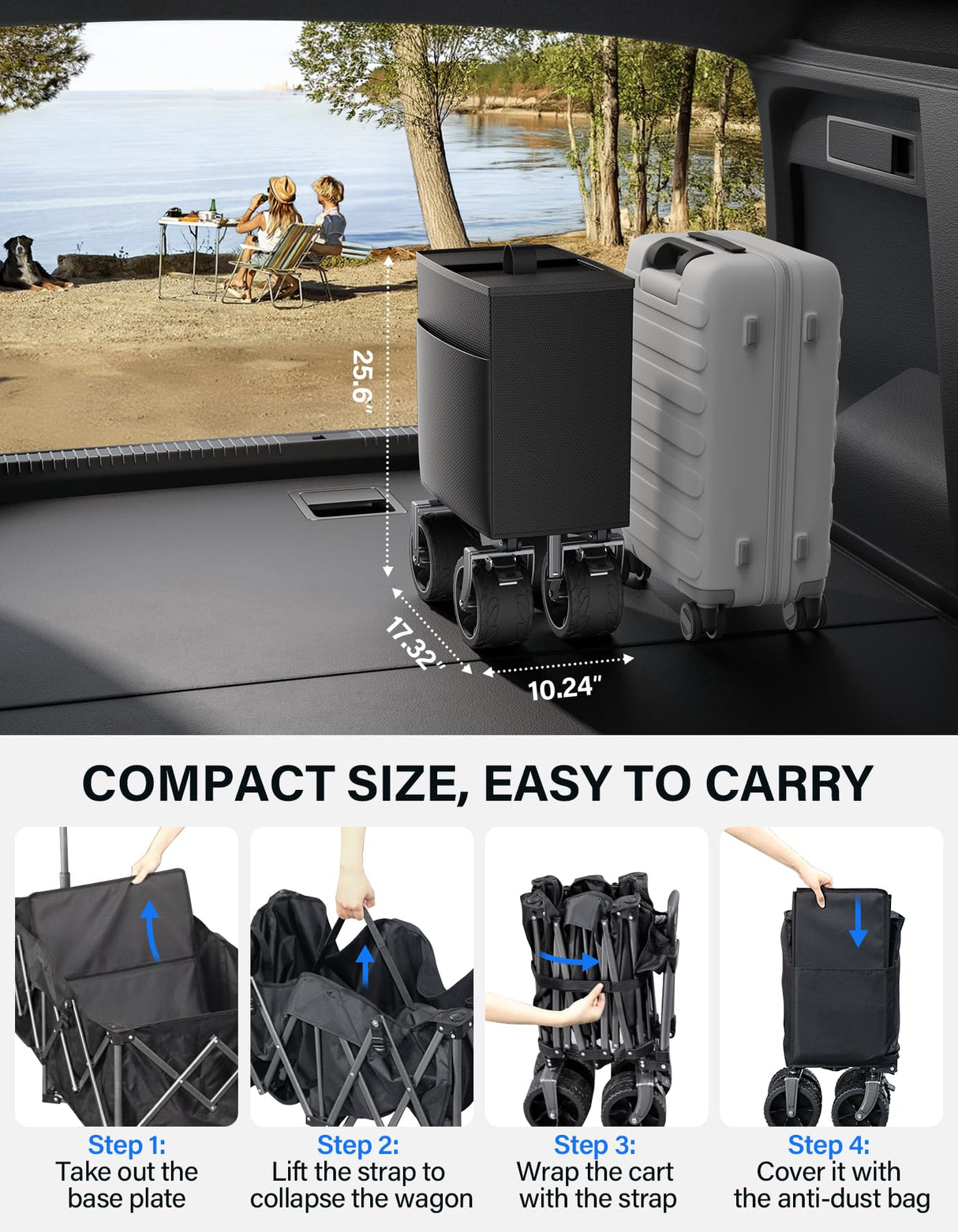 everyfun Pro Collapsible Wagon, 440lbs Wagons Carts Foldable with Big Wheels, Heavy Duty Utility Folding Wagon for Garden Camping Grocery Beach-Black everyfun Pro