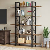 YITAHOME 5 Tier Bookcase, Artsy Modern Bookshelf, Book Rack, Storage Rack Shelves in Living Room/Home/Office, Books Holder Organizer for Books/Movies - Rustic Brown YITAHOME