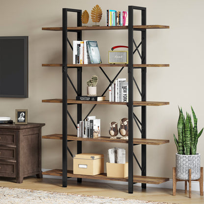 YITAHOME 5 Tier Bookcase, Artsy Modern Bookshelf, Book Rack, Storage Rack Shelves in Living Room/Home/Office, Books Holder Organizer for Books/Movies - Rustic Brown