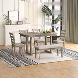 Bellemave Dining Table Set for 6, Rectangular Dining Table with Upholstered Chairs and Bench, 6-Piece Table Set for Dining Room and Kitchen, Retro Dining Room Table Set with Bench, 4 Chairs Bellemave
